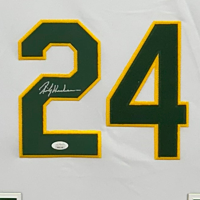 Rickey Henderson Signed Oakland White Custom Double-Suede Framed baseball Jersey (JSA)