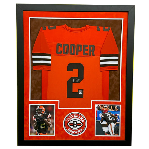Amari Cooper Signed Cleveland Orange Custom Double-Suede Framed football Jersey (JSA)