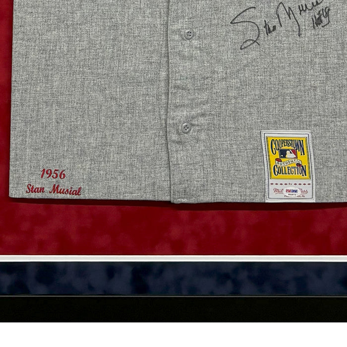 Stan Musial Signed HOF 69 St. Louis Cardinals Grey Custom Suede Matte Framed Baseball Jersey (PSA)