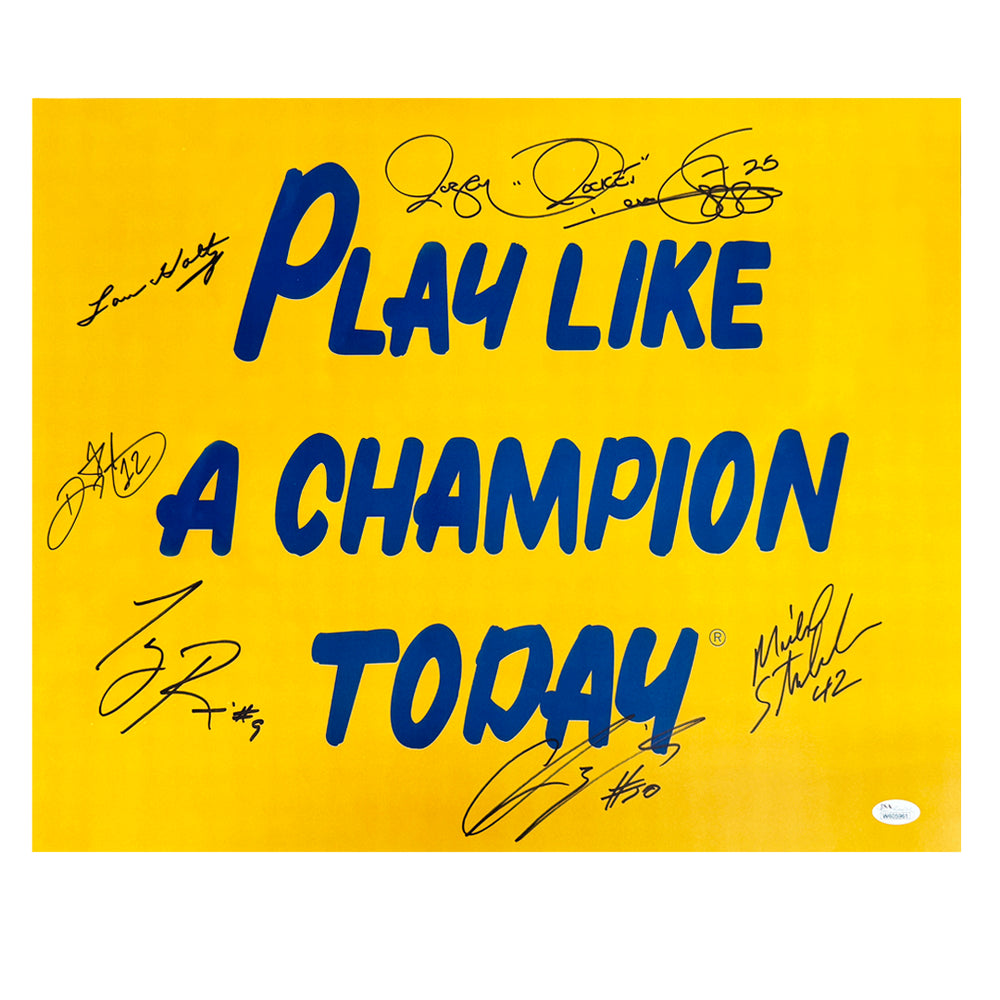Play Like a Champion Today Signed By Holtz, Ismail, Watters, Rice Stonebreaker, Zorich Notre Dame 16x20 Photo (JSA)