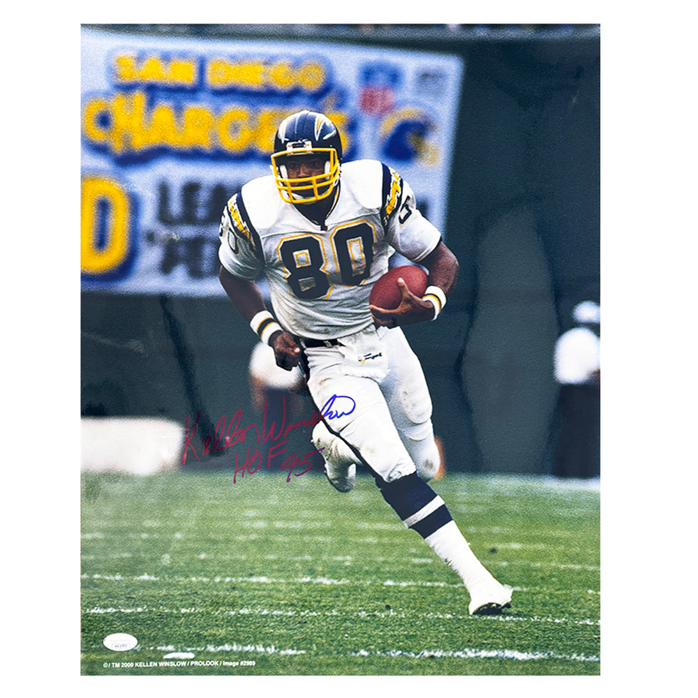 Kellen Winslow Signed HOF 95 Inscription San Diego Pose 2 Football 16x20 Photo (JSA)