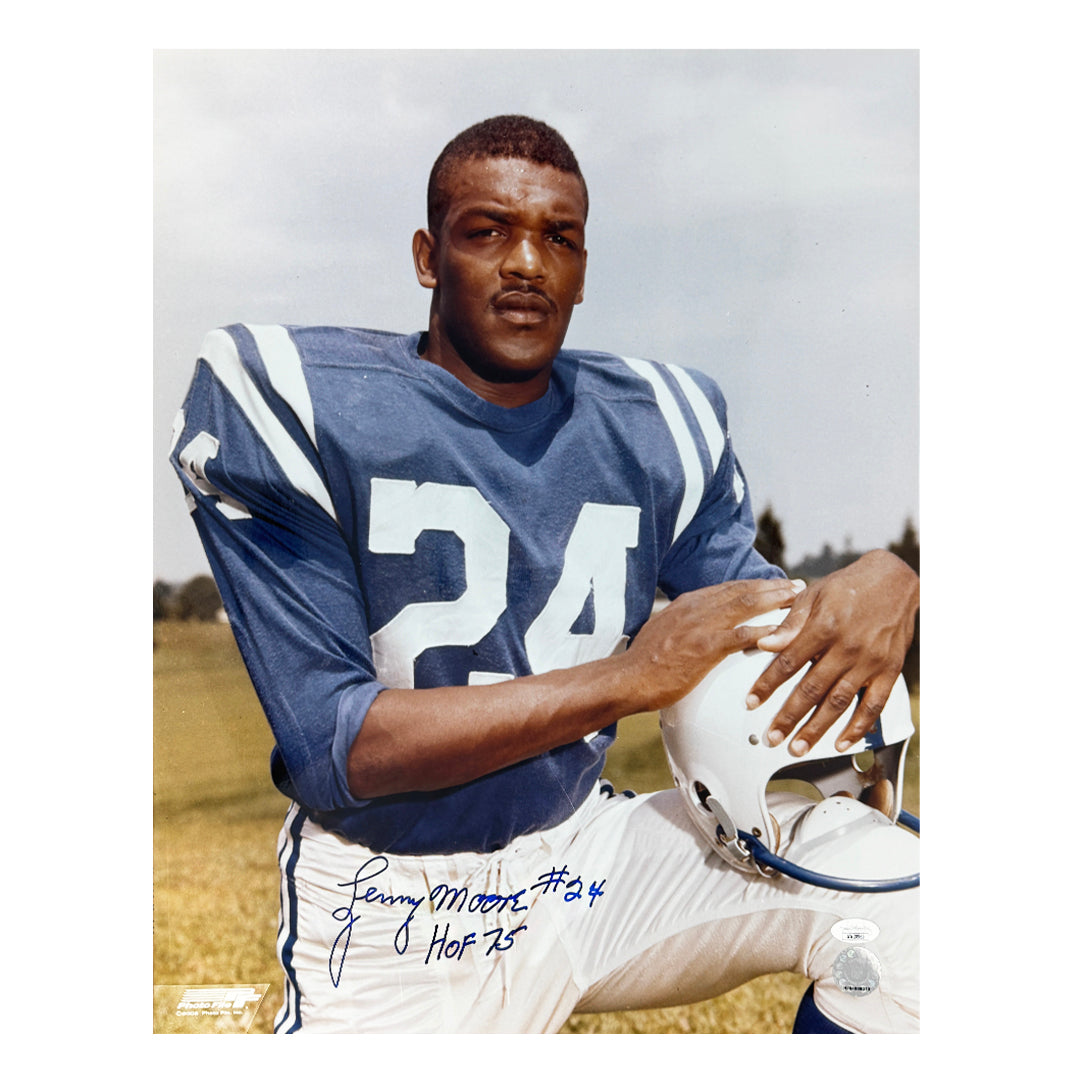 Lenny Moore Signed HOF 75 Inscription Indianapolis Pose 2 Football 16x ...