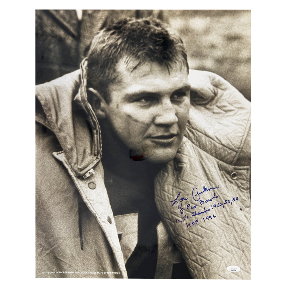 Lou Creekmur Signed Multi Inscription Detroit Pose 1 Football 16x20 Photo (JSA)