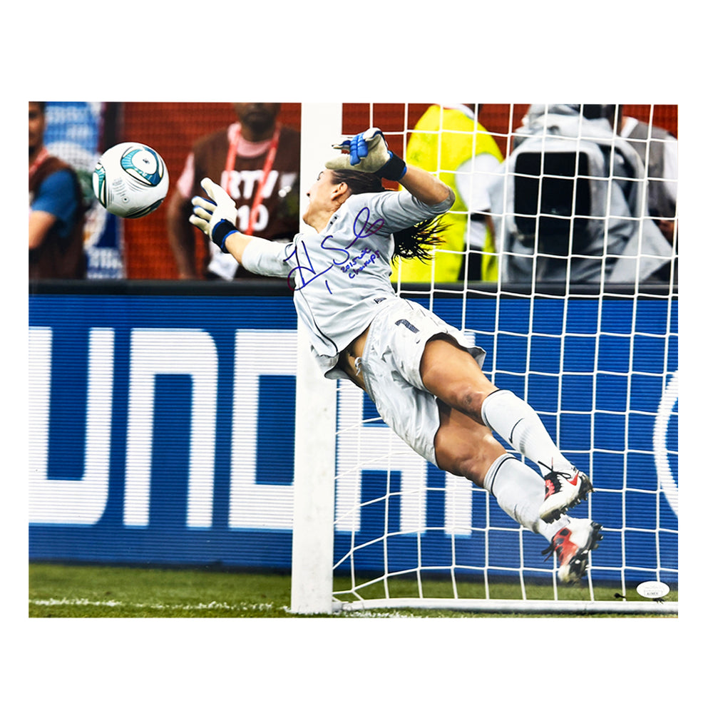 Hope Solo Signed 2015 WC Champs Inscription Team USA Pose 1 Soccer 16x20 Photo (JSA)