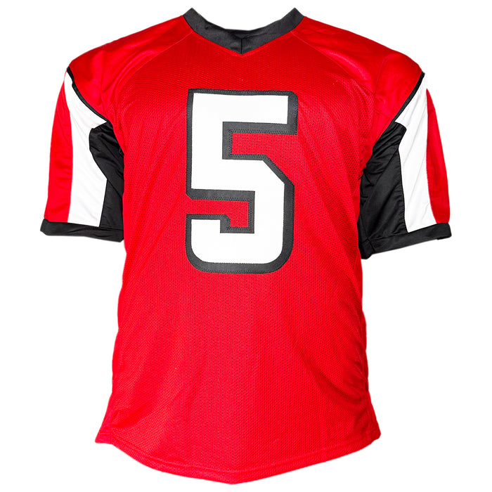 Morten Andersen Signed HOF 2017 Inscription Atlanta Red Football Jersey (JSA)