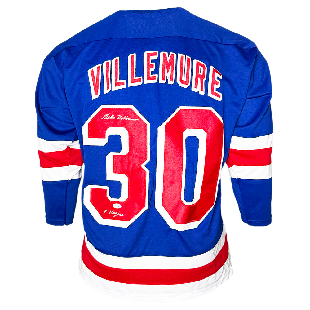 Gilles Villemure Signed 71 Vezina Inscription New York Blue Hockey Jersey (JSA)