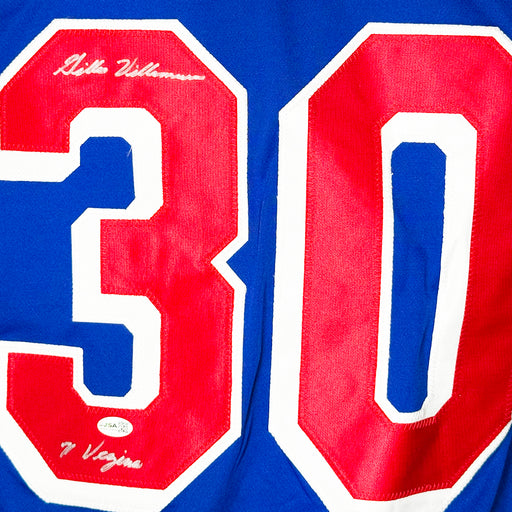Gilles Villemure Signed 71 Vezina Inscription New York Blue Hockey Jersey (JSA)