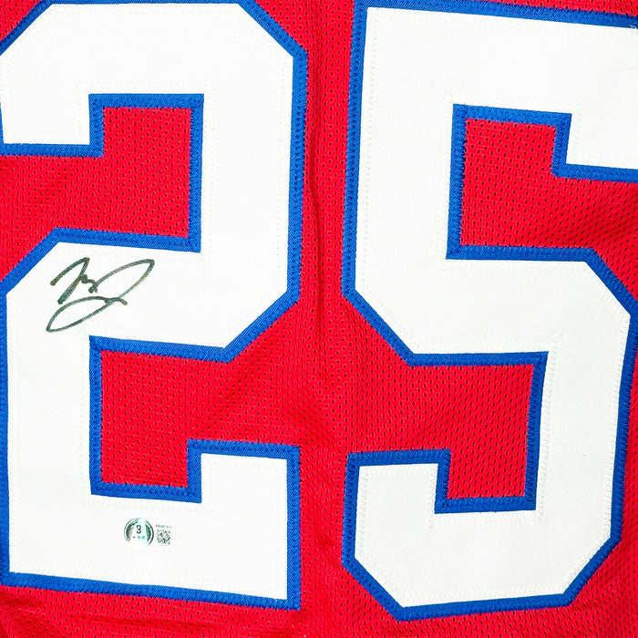 Marcus Jones Signed New England Red Football Jersey (Beckett)
