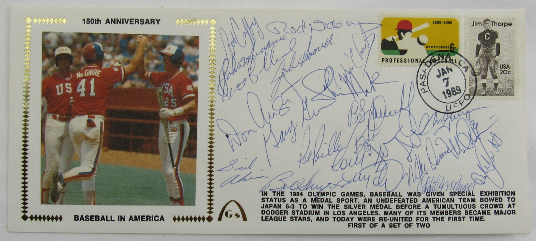 1984 Olympic Baseball Team USA 21 Signed 4x9 Envelope JSA LOA YY80117