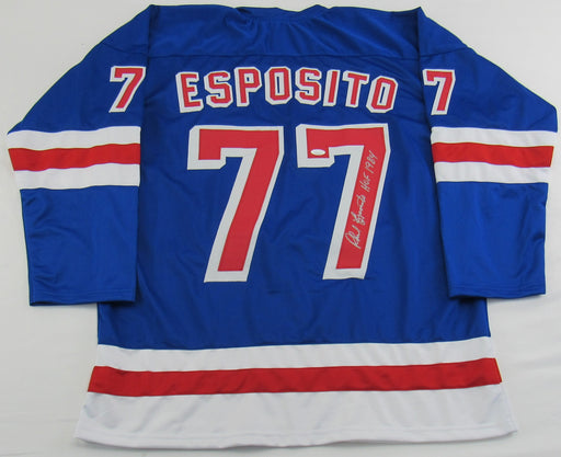 Phil Esposito Signed Replica Rangers Jersey w/ HOF Insc JSA Certified
