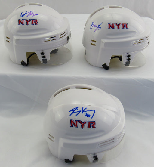 Jimmy Vesey Adam Fox K'Andre Miller Signed Rangers White Mini Helmet Lot Fanatics & JSA Certified