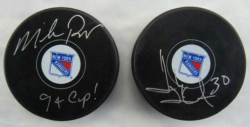Mike Richter Henrik Lundqvist Signed Rangers Logo Hockey Puck Lot Fanatics & JSA Certified