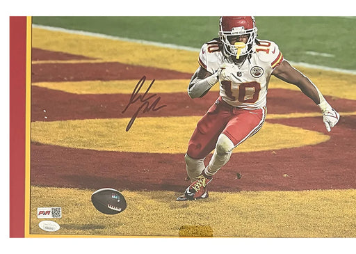 Isiah Pacheco Signed Kansas City Framed Football 28x38 Photo (JSA)