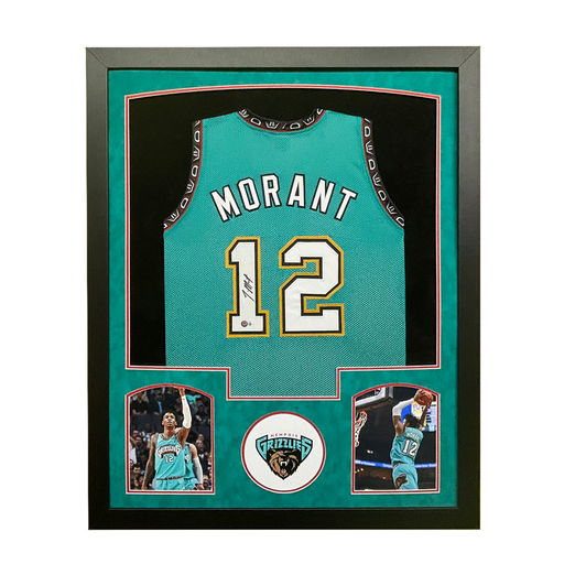 JA Morant Signed Memphis Teal Custom Suede Matte Framed Jersey