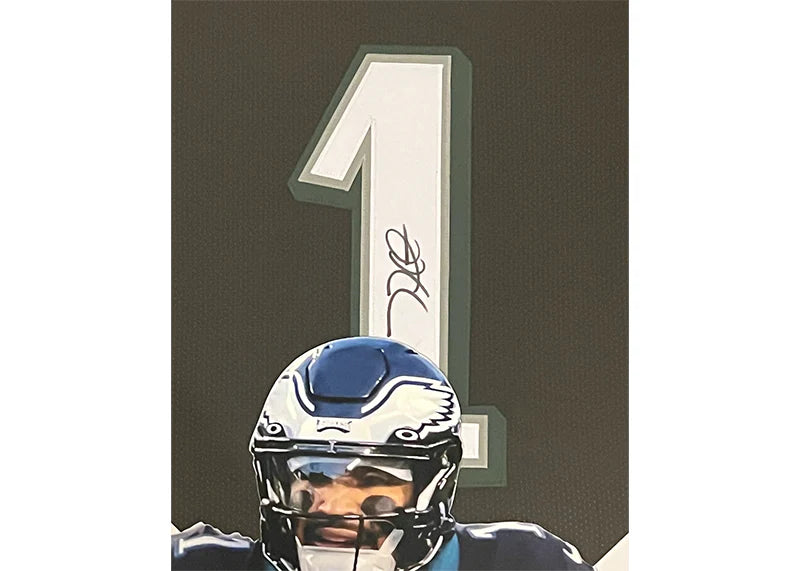 Jalen Hurts Signed Philadelphia Black Framed Jersey 39x27 (JSA)