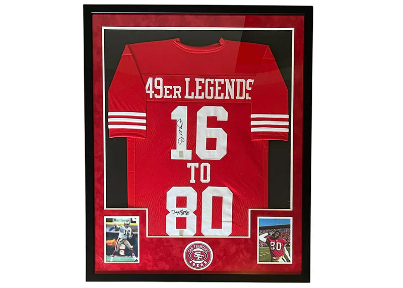 Jerry Rice Joe Montana Signed San Francisco Framed Jersey 34x42 (JSA)