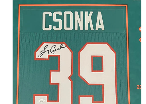 Larry Csonka Signed Miami Framed Football Jersey 32x36 (JSA)