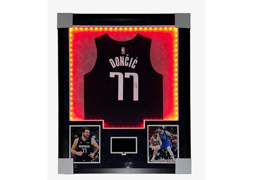 Luka Doncic Signed 3D with Playable Video Framed Basketball Jersey 34x42 (JSA)