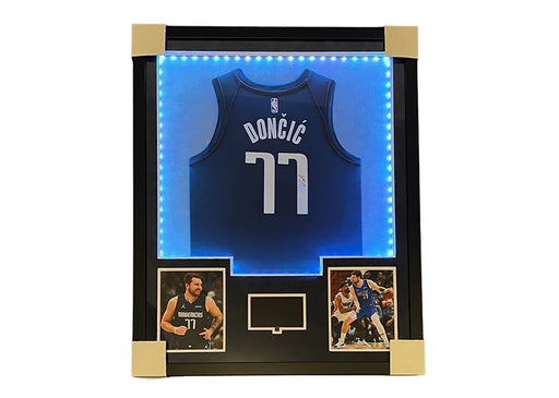 Luka Doncic Signed 3D with Playable Video Framed Basketball Jersey 34x42 (JSA)