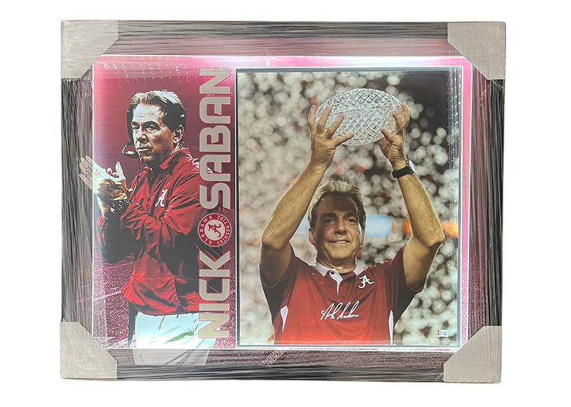 Nick Saban Signed Alabama College 3D Light Up Framed Football 16x20 Photo (Beckett)