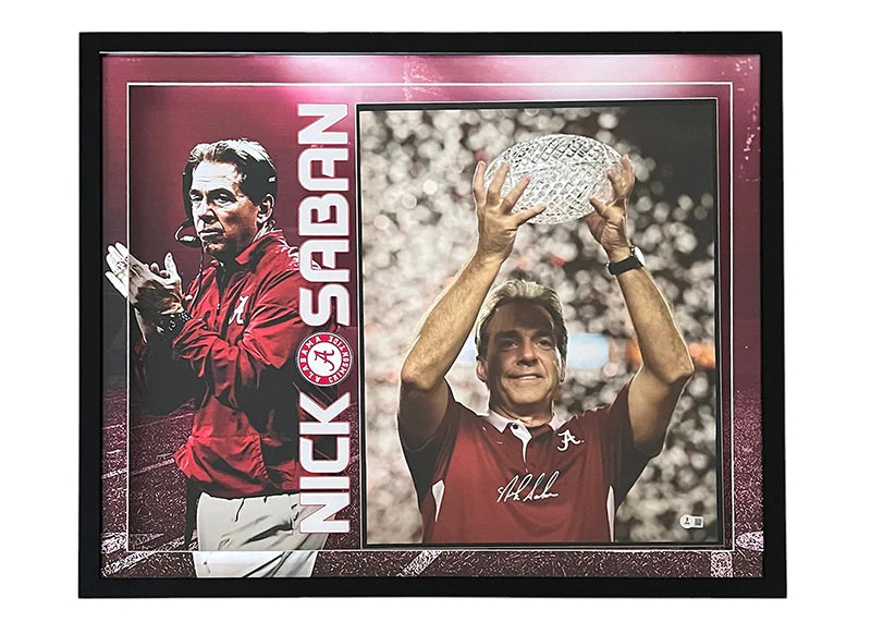 Nick Saban Signed Alabama College 3D Light Up Framed Football 16x20 Photo (Beckett)