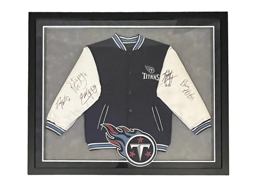 Steve McNair Eddie George Blaine Bishop Signed Tennessee Titans Jacket 43x35 (JSA)