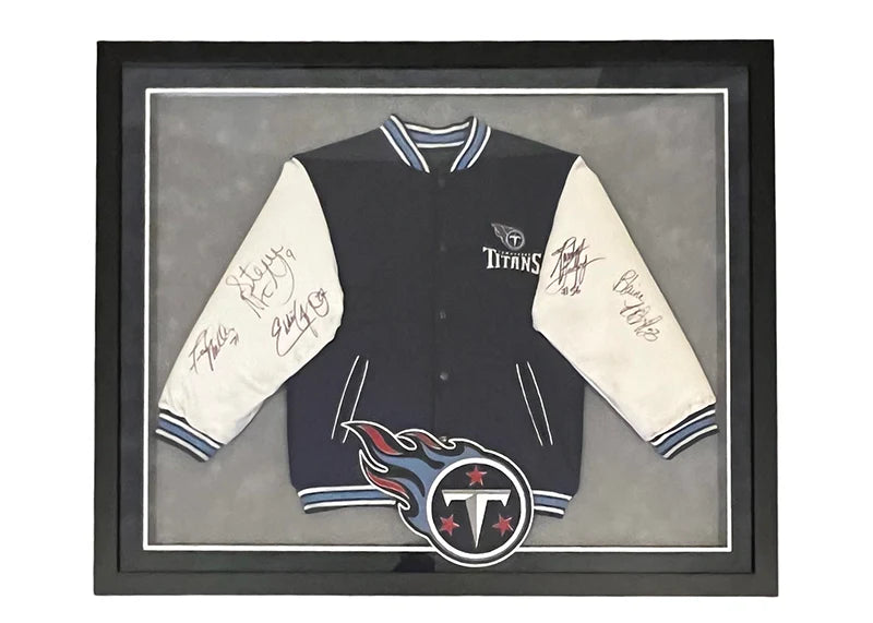 Steve McNair Eddie George Blaine Bishop Signed Tennessee Titans Jacket 43x35 (JSA)