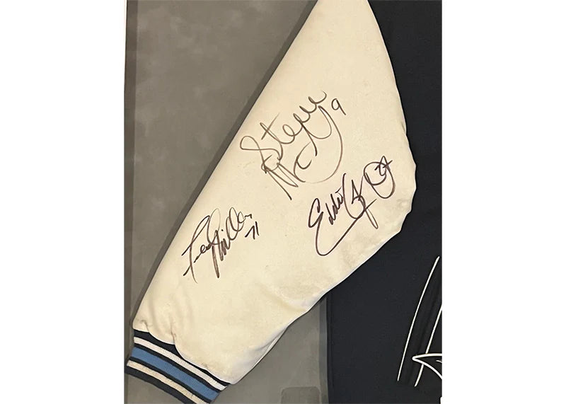 Steve McNair Eddie George Blaine Bishop Signed Tennessee Titans Jacket 43x35 (JSA)