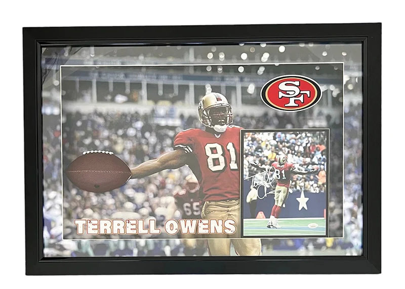 Terrell Owens Signed San Francisco 3D Light Up Framed Football 33x23 Photo (JSA)