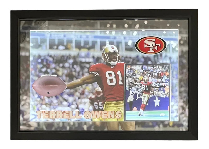 Terrell Owens Signed San Francisco 3D Light Up Framed Football 33x23 Photo (JSA)