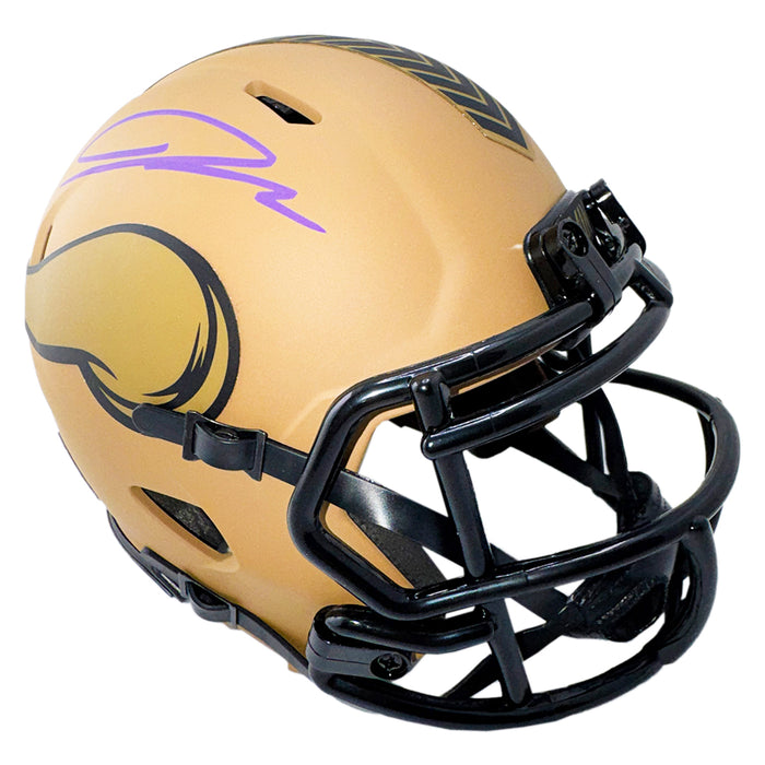 Jordan Addison Signed Purple Ink Minnesota Vikings Salute to Service 2023 Mini Football Helmet (JSA)