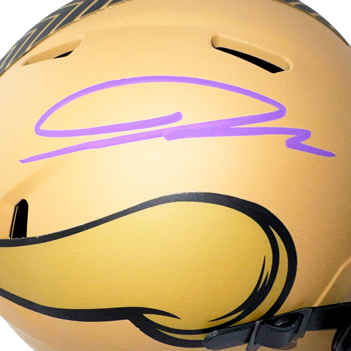 Jordan Addison Signed Purple Ink Minnesota Vikings Salute to Service 2023 Mini Football Helmet (JSA)