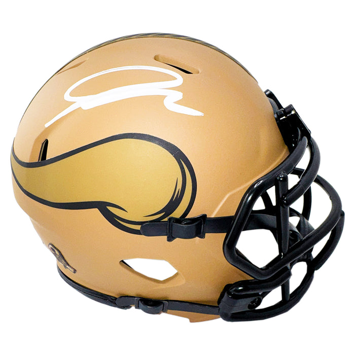 Jordan Addison Signed White Ink Minnesota Vikings Salute to Service 2023 Mini Football Helmet (JSA)