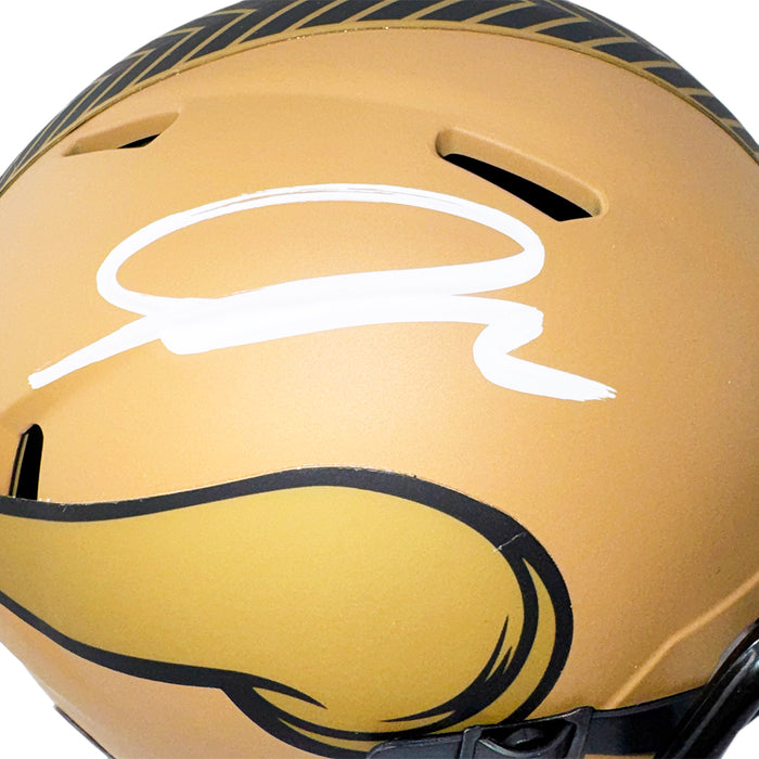 Jordan Addison Signed White Ink Minnesota Vikings Salute to Service 2023 Mini Football Helmet (JSA)