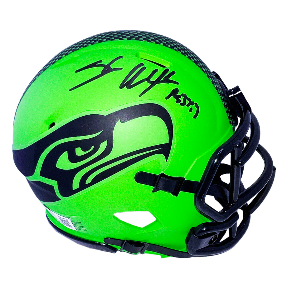 Shaun Alexander Signed Psalm Inscription Seattle Seahawks Rave Mini  Football Helmet (Beckett)