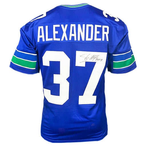 Shaun Alexander Signed Psalms Inscription Seattle Blue Football Jersey (JSA)
