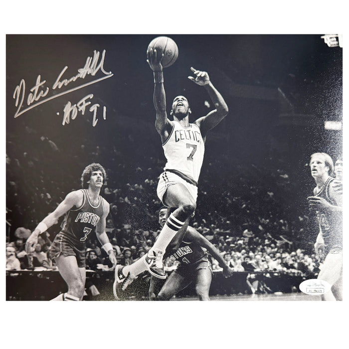 Nate Archibald Signed HOF 91 Inscription Boston Pose 2 Basketball 8x10 Photo (JSA)