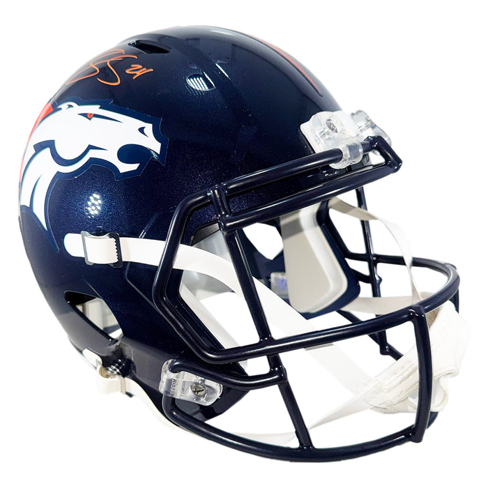 Champ Bailey Signed Orange Ink Denver Broncos Speed Full-Size Replica Football Helmet (Beckett)