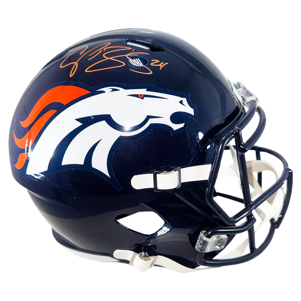 Champ Bailey Signed Orange Ink Denver Broncos Speed Full-Size Replica Football Helmet (Beckett)