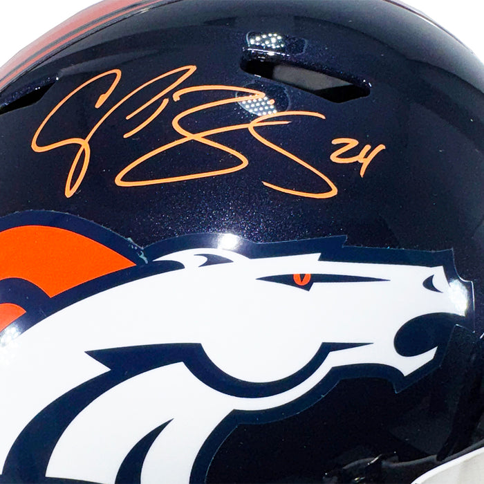 Champ Bailey Signed Orange Ink Denver Broncos Speed Full-Size Replica Football Helmet (Beckett)