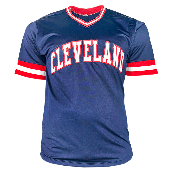 Len Barker Signed Perfect Game 5-15-81 Inscription Cleveland Navy Baseball Jersey (JSA)