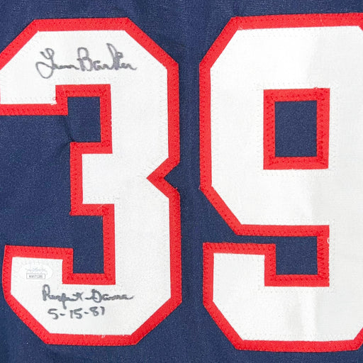 Len Barker Signed Perfect Game 5-15-81 Inscription Cleveland Navy Baseball Jersey (JSA)