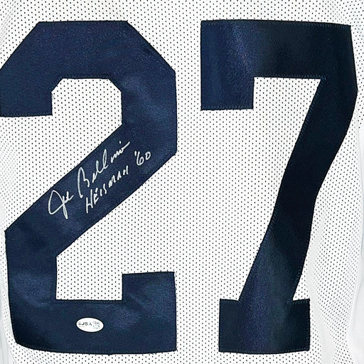 Joe Bellino Signed HT 60 Inscription Navy College White Football Jersey (JSA)