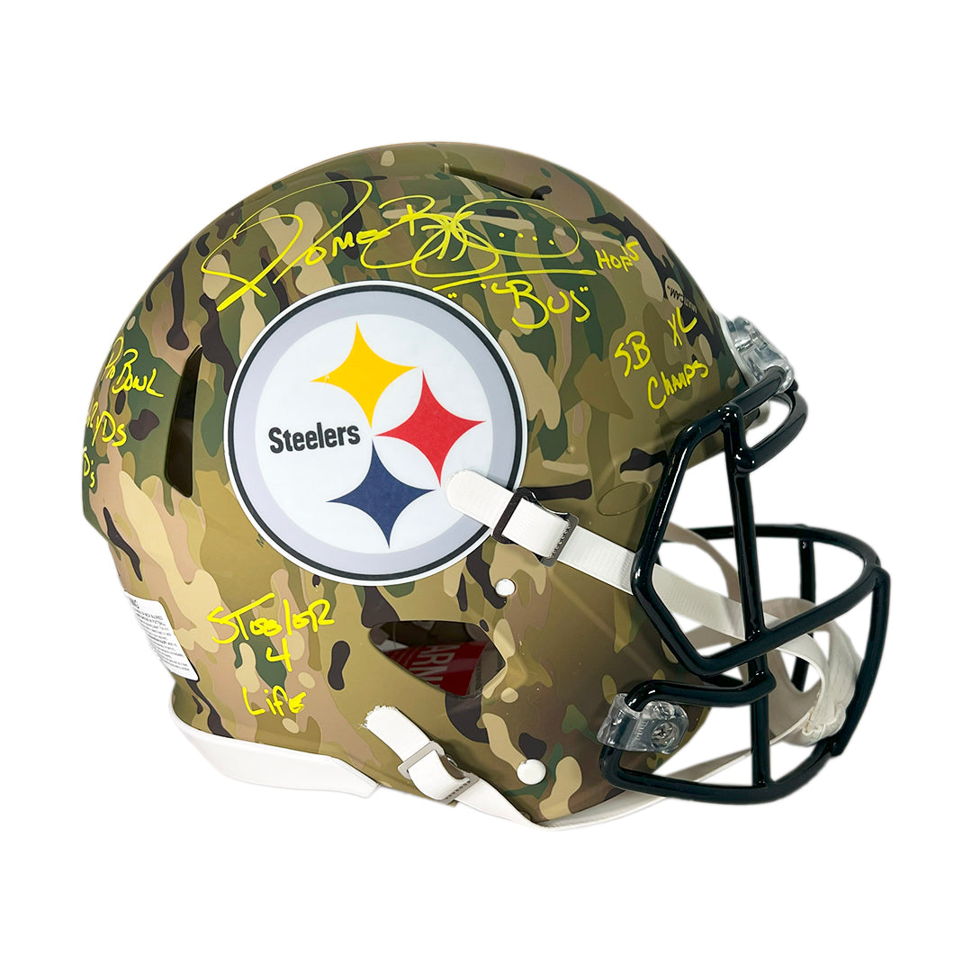 Camo Rsa Logo Jerome Bettis Signed Multi Inscription Pittsburgh Steelers Camo Authen ...
