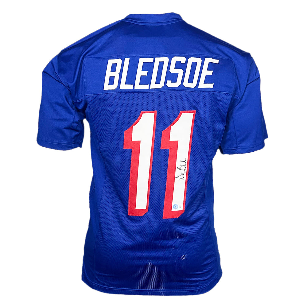 Drew Bledsoe Signed New England Royal Blue Football Jersey (JSA)