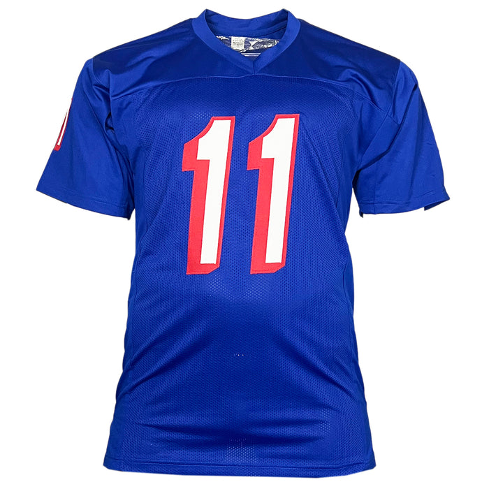 Drew Bledsoe Signed New England Royal Blue Football Jersey (JSA)