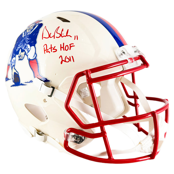 Drew Bledsoe Signed Pats HOF 2011 Inscription New England Patriots Retro Authentic Speed Full-Size Football Helmet (JSA)