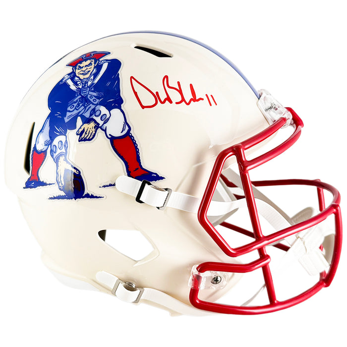 Drew Bledsoe Signed New England Patriots Retro Speed Full-Size Replica Football Helmet (JSA)