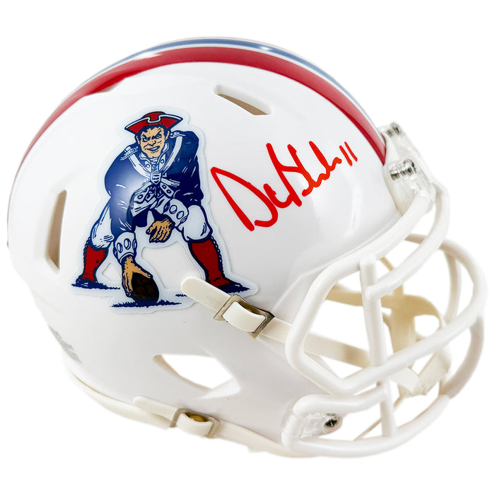 Drew Bledsoe Signed New England Patriots Throwback 82-89 Speed Mini Football Helmet (JSA)