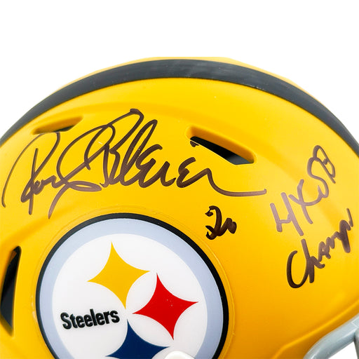 Rocky Bleier Signed 4x SB Champs Inscription Pittsburgh Steelers Alt 2025 Speed Mini Football Helmet (JSA)